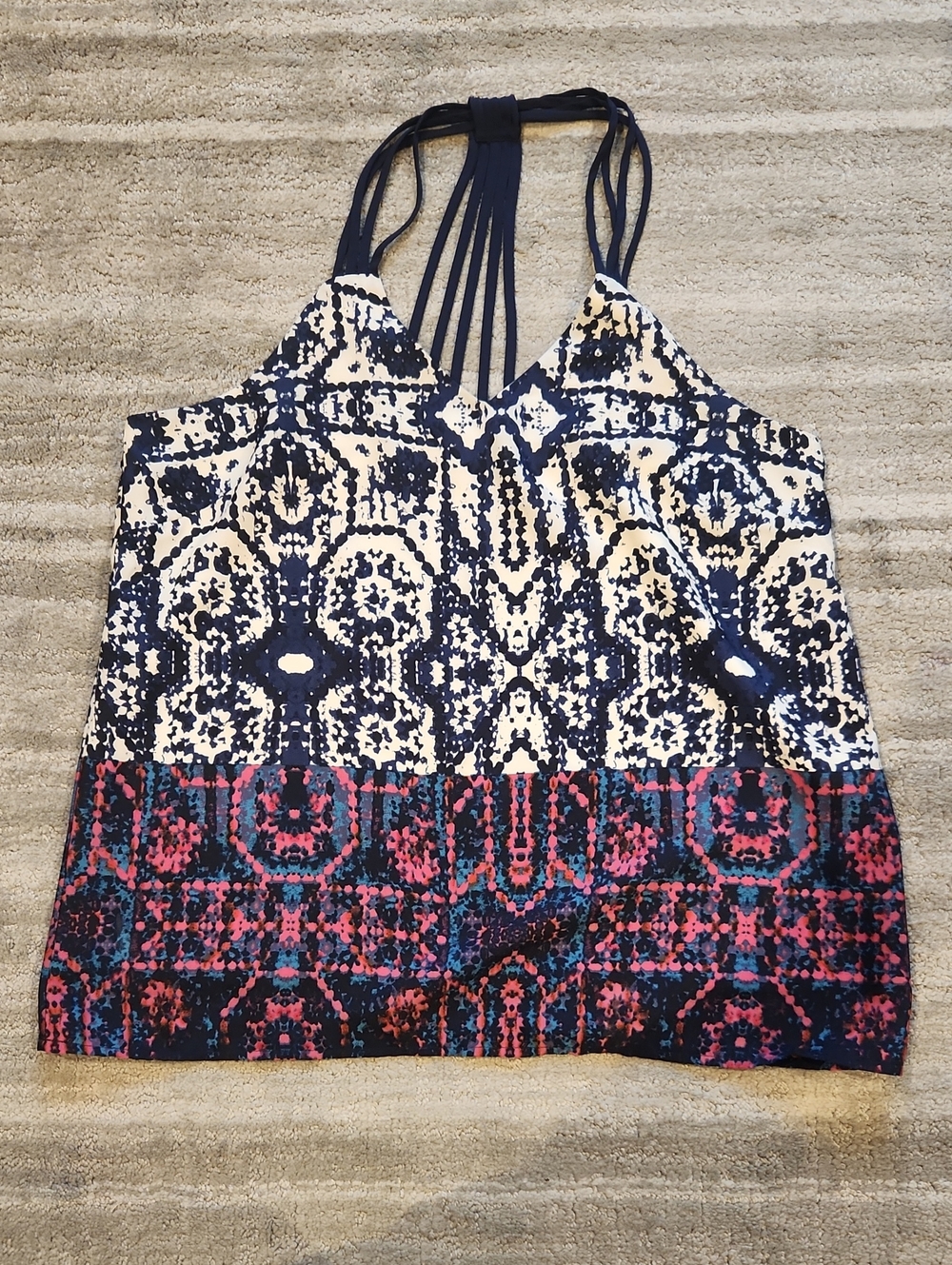 Monteau Navy, White & Pink Patterned Strappy Tank Top
